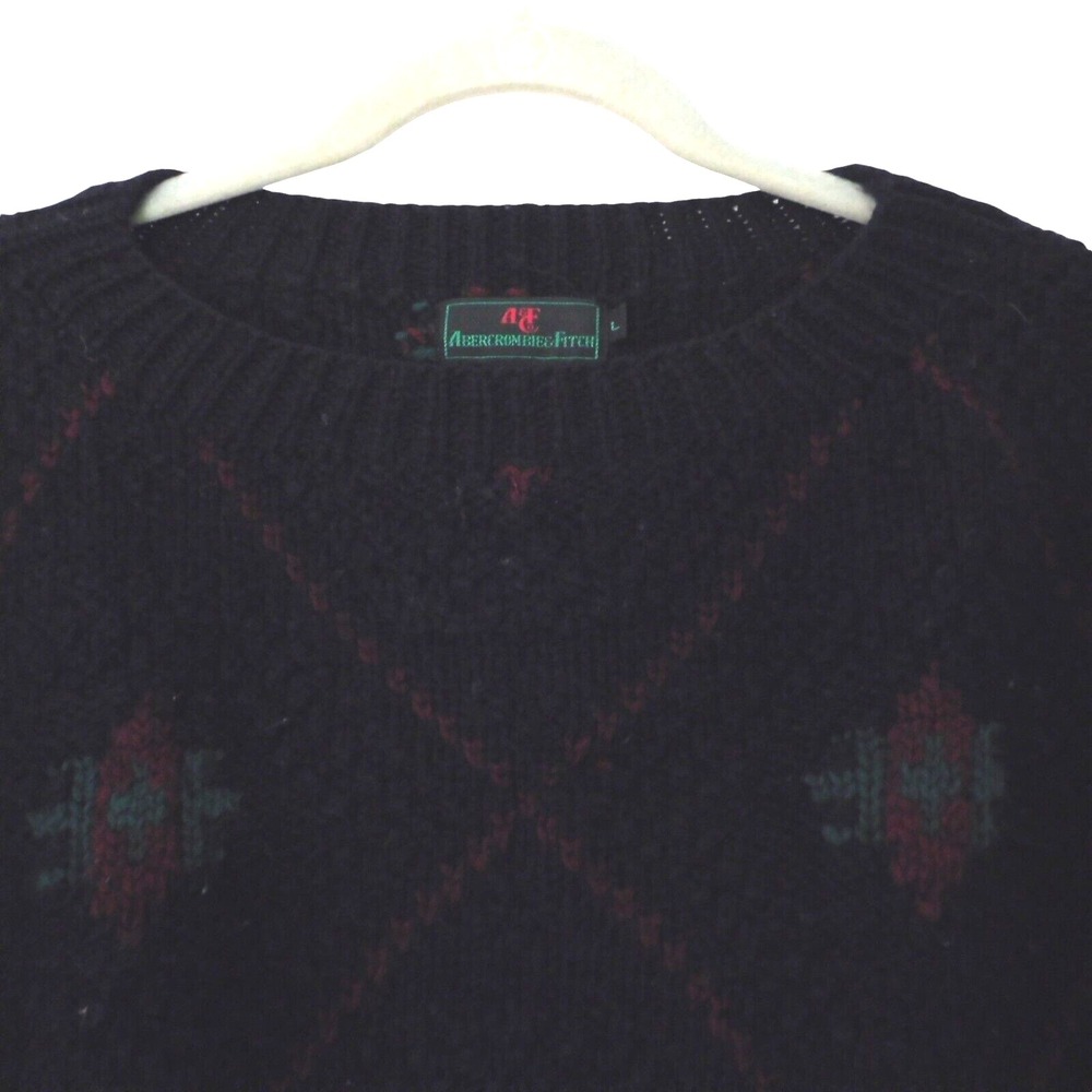 Vintage Abercrombie & Fitch Sweater Men's Large Blue Chunky Cable Knit‎ Wool 90s - Picture 2 of 5